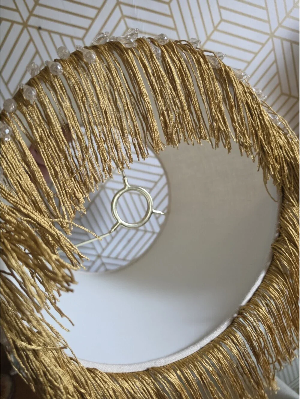 Vintage Fringed And Beaded Fabric Lampshade 10